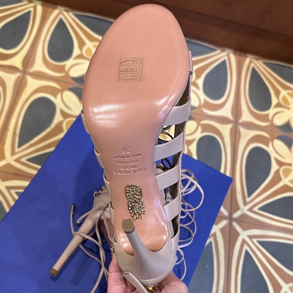 Aquazzura Women's Lace-Up Heels - Cream - Picture 3 of 6